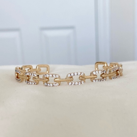 Gold and Diamond Chain Cuff Bangle Bracelet NWT - Picture 4 of 8
